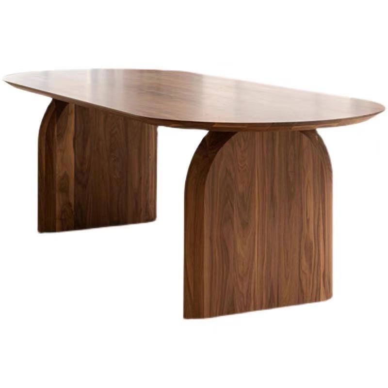 Modern Solid Wood Top Oval Dinette Table Wood Base Dining Table Brown Without Chairs Clearhalo 'Dining Tables & Seating' 'Dining Tables' 'dining_table' 'furn' 'furn_dining_table' 'Furniture' 'furniture_dining_table' 'Kitchen & Dining Furniture' 'kitchen' 'kitchen_dining_table' 4863322