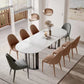 Modern White Stone Top Dinner Table Oval Metal Double Pedestal Dining Table Black Without Chairs Clearhalo 'Dining Tables & Seating' 'Dining Tables' 'dining_table' 'furn' 'furn_dining_table' 'Furniture' 'furniture_dining_table' 'Kitchen & Dining Furniture' 'kitchen' 'kitchen_dining_table' 4863344