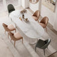 Modern White Stone Top Dinner Table Oval Metal Double Pedestal Dining Table White 70.9"L x 31.5"W x 29.5"H Without Chairs Clearhalo 'Dining Tables & Seating' 'Dining Tables' 'dining_table' 'furn' 'furn_dining_table' 'Furniture' 'furniture_dining_table' 'Kitchen & Dining Furniture' 'kitchen' 'kitchen_dining_table' 4863346