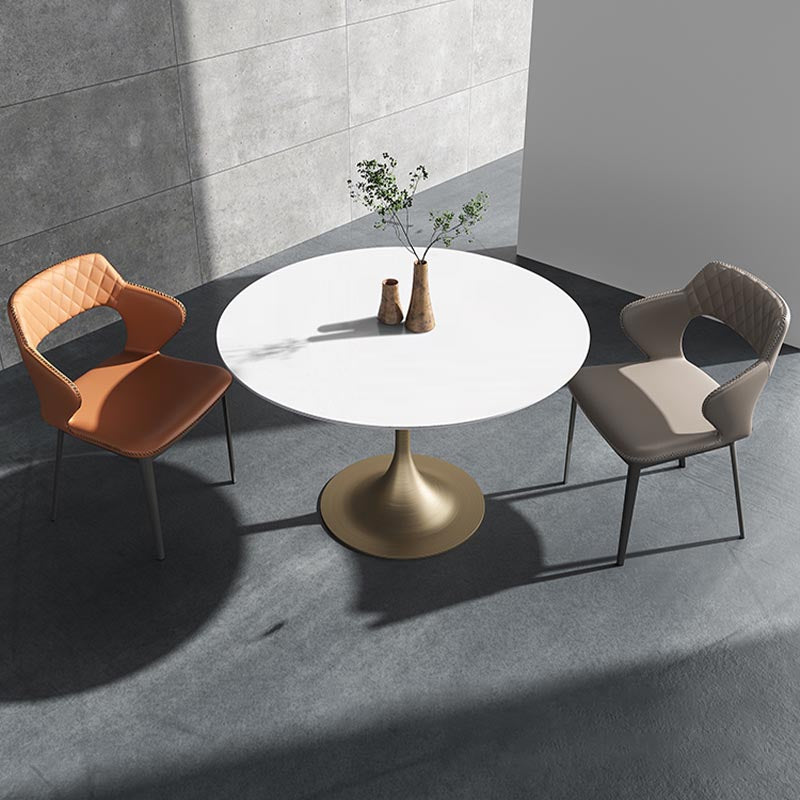 Glam Style Round Stone Top Restaurant Table Gold Base Dining Table White Without Chairs Clearhalo 'Dining Tables & Seating' 'Dining Tables' 'dining_table' 'furn' 'furn_dining_table' 'Furniture' 'furniture_dining_table' 'Kitchen & Dining Furniture' 'kitchen' 'kitchen_dining_table' 4863360