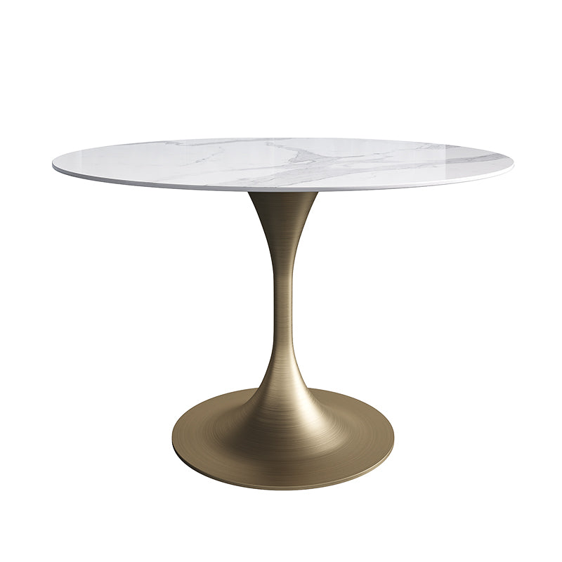 Glam Style Round Stone Top Restaurant Table Gold Base Dining Table Clearhalo 'Dining Tables & Seating' 'Dining Tables' 'dining_table' 'furn' 'furn_dining_table' 'Furniture' 'furniture_dining_table' 'Kitchen & Dining Furniture' 'kitchen' 'kitchen_dining_table' 4863362