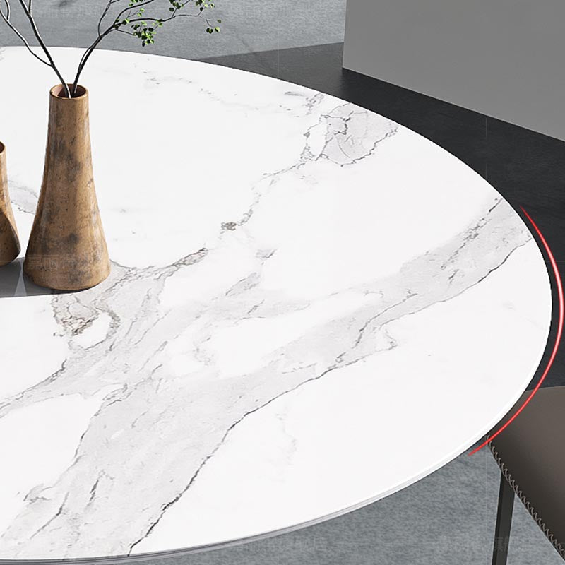 Glam Style Round Stone Top Restaurant Table Gold Base Dining Table Clearhalo 'Dining Tables & Seating' 'Dining Tables' 'dining_table' 'furn' 'furn_dining_table' 'Furniture' 'furniture_dining_table' 'Kitchen & Dining Furniture' 'kitchen' 'kitchen_dining_table' 4863363
