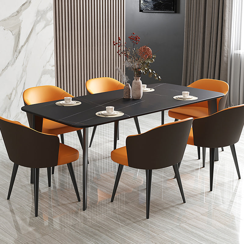 Black Steel 4-foot Table Industrial Rectangle Stone Top Dining Room Table Black Gold 55.1"L x 31.5"W x 29.5"H Without Chairs Clearhalo 'Dining Tables & Seating' 'Dining Tables' 'dining_table' 'furn' 'furn_dining_table' 'Furniture' 'furniture_dining_table' 'Kitchen & Dining Furniture' 'kitchen' 'kitchen_dining_table' 4863373