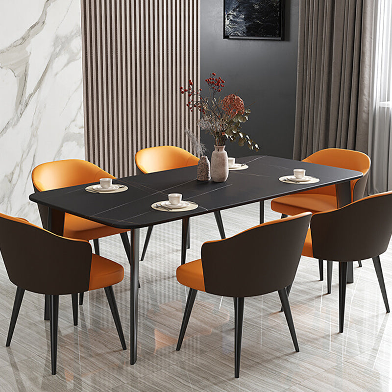 Black Steel 4-foot Table Industrial Rectangle Stone Top Dining Room Table Black Gold 63"L x 31.5"W x 29.5"H Without Chairs Clearhalo 'Dining Tables & Seating' 'Dining Tables' 'dining_table' 'furn' 'furn_dining_table' 'Furniture' 'furniture_dining_table' 'Kitchen & Dining Furniture' 'kitchen' 'kitchen_dining_table' 4863375