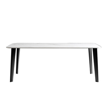 Black Steel 4-foot Table Industrial Rectangle Stone Top Dining Room Table White Without Chairs Clearhalo 'Dining Tables & Seating' 'Dining Tables' 'dining_table' 'furn' 'furn_dining_table' 'Furniture' 'furniture_dining_table' 'Kitchen & Dining Furniture' 'kitchen' 'kitchen_dining_table' 4863377