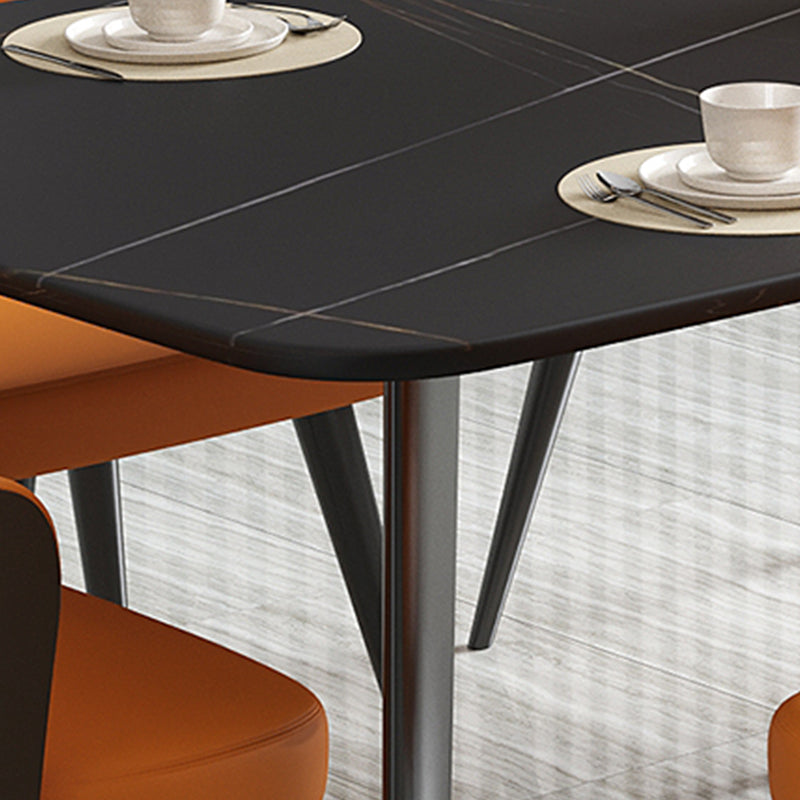 Black Steel 4-foot Table Industrial Rectangle Stone Top Dining Room Table Clearhalo 'Dining Tables & Seating' 'Dining Tables' 'dining_table' 'furn' 'furn_dining_table' 'Furniture' 'furniture_dining_table' 'Kitchen & Dining Furniture' 'kitchen' 'kitchen_dining_table' 4863379