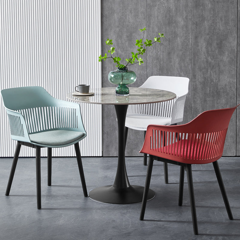 Contemporary Stone Round Top Restaurant Table Metal Base Dining Table Black-Gray 31.5"L x 31.5"W x 29.5"H Without Chairs Clearhalo 'Dining Tables & Seating' 'Dining Tables' 'dining_table' 'furn' 'furn_dining_table' 'Furniture' 'furniture_dining_table' 'Kitchen & Dining Furniture' 'kitchen' 'kitchen_dining_table' 4863388