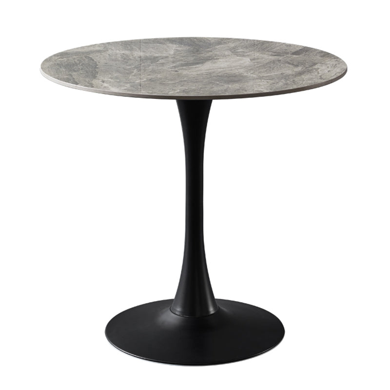 Contemporary Stone Round Top Restaurant Table Metal Base Dining Table Black-Gray 23.6"L x 23.6"W x 29.5"H Without Chairs Clearhalo 'Dining Tables & Seating' 'Dining Tables' 'dining_table' 'furn' 'furn_dining_table' 'Furniture' 'furniture_dining_table' 'Kitchen & Dining Furniture' 'kitchen' 'kitchen_dining_table' 4863392