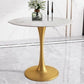 Contemporary Stone Round Top Restaurant Table Metal Base Dining Table White-Gold Without Chairs Clearhalo 'Dining Tables & Seating' 'Dining Tables' 'dining_table' 'furn' 'furn_dining_table' 'Furniture' 'furniture_dining_table' 'Kitchen & Dining Furniture' 'kitchen' 'kitchen_dining_table' 4863398