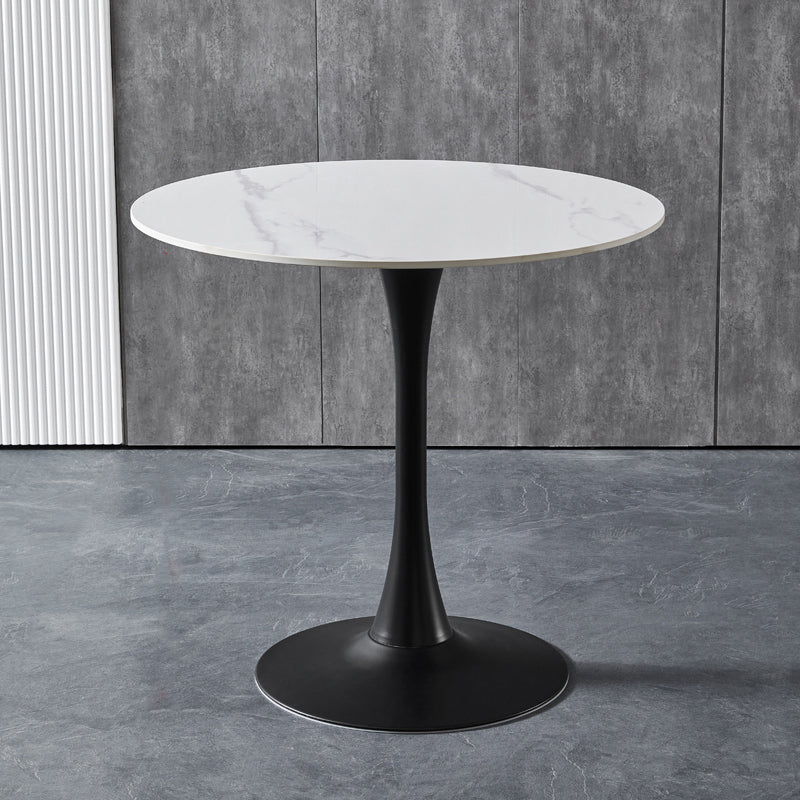 Contemporary Stone Round Top Restaurant Table Metal Base Dining Table Black White Without Chairs Clearhalo 'Dining Tables & Seating' 'Dining Tables' 'dining_table' 'furn' 'furn_dining_table' 'Furniture' 'furniture_dining_table' 'Kitchen & Dining Furniture' 'kitchen' 'kitchen_dining_table' 4863399