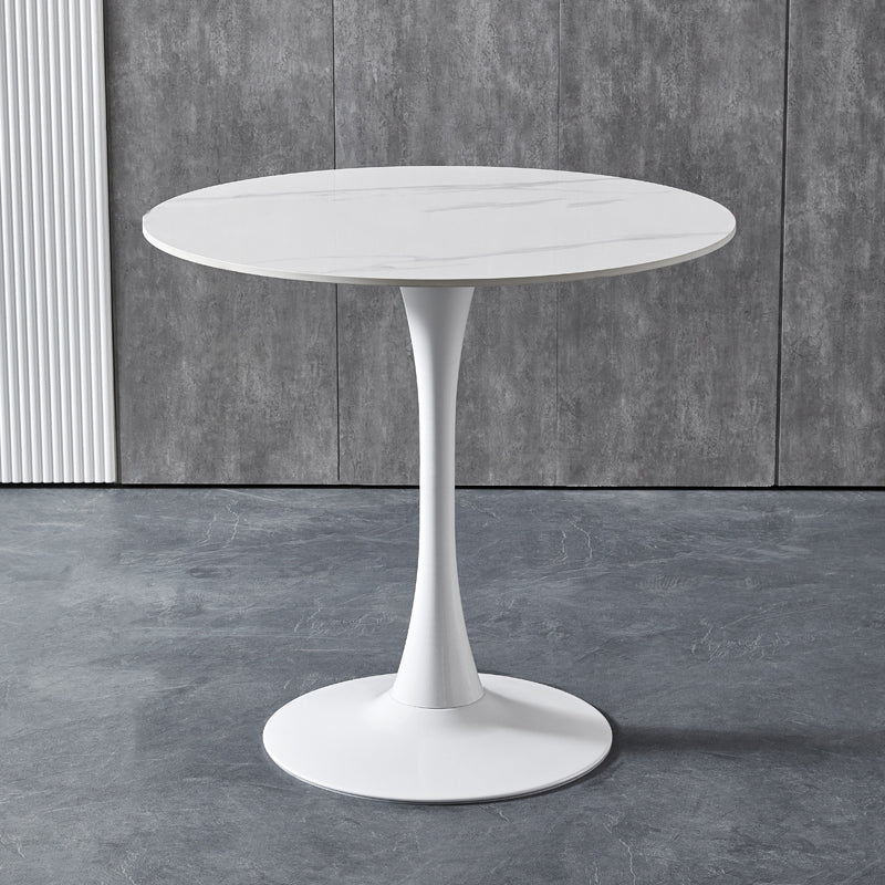Contemporary Stone Round Top Restaurant Table Metal Base Dining Table White Without Chairs Clearhalo 'Dining Tables & Seating' 'Dining Tables' 'dining_table' 'furn' 'furn_dining_table' 'Furniture' 'furniture_dining_table' 'Kitchen & Dining Furniture' 'kitchen' 'kitchen_dining_table' 4863400