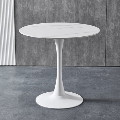 Contemporary Stone Round Top Restaurant Table Metal Base Dining Table White Without Chairs Clearhalo 'Dining Tables & Seating' 'Dining Tables' 'dining_table' 'furn' 'furn_dining_table' 'Furniture' 'furniture_dining_table' 'Kitchen & Dining Furniture' 'kitchen' 'kitchen_dining_table' 4863400