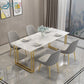 Glam Style Rectangle Stone Table for Restaurant Gold Sled Base Table White 55.1"L x 31.5"W x 29.5"H Without Chairs Clearhalo 'Dining Tables & Seating' 'Dining Tables' 'dining_table' 'furn' 'furn_dining_table' 'Furniture' 'furniture_dining_table' 'Kitchen & Dining Furniture' 'kitchen' 'kitchen_dining_table' 4863406