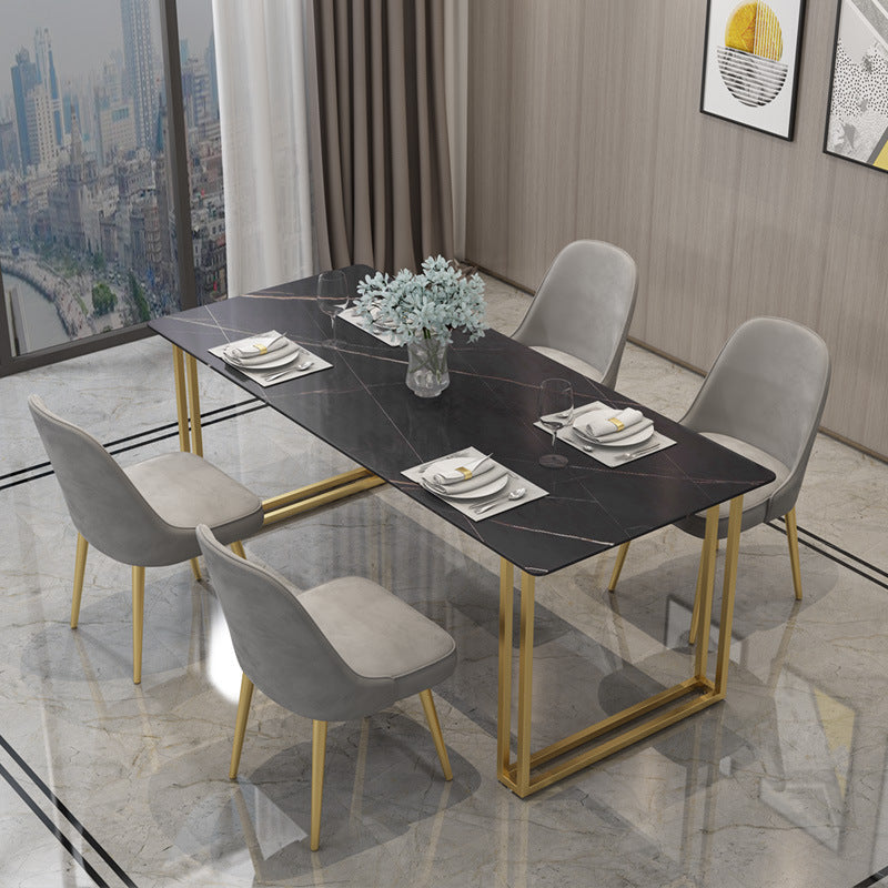 Glam Style Rectangle Stone Table for Restaurant Gold Sled Base Table Black-Gold Without Chairs Clearhalo 'Dining Tables & Seating' 'Dining Tables' 'dining_table' 'furn' 'furn_dining_table' 'Furniture' 'furniture_dining_table' 'Kitchen & Dining Furniture' 'kitchen' 'kitchen_dining_table' 4863407