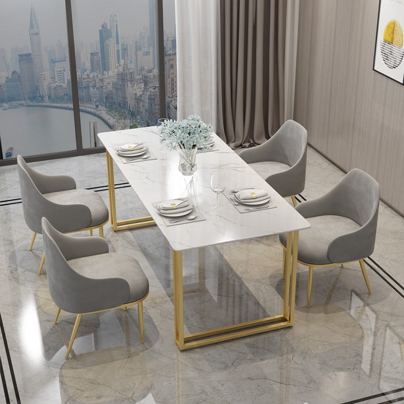 Glam Style Rectangle Stone Table for Restaurant Gold Sled Base Table White 47.2"L x 23.6"W x 29.5"H Without Chairs Clearhalo 'Dining Tables & Seating' 'Dining Tables' 'dining_table' 'furn' 'furn_dining_table' 'Furniture' 'furniture_dining_table' 'Kitchen & Dining Furniture' 'kitchen' 'kitchen_dining_table' 4863409