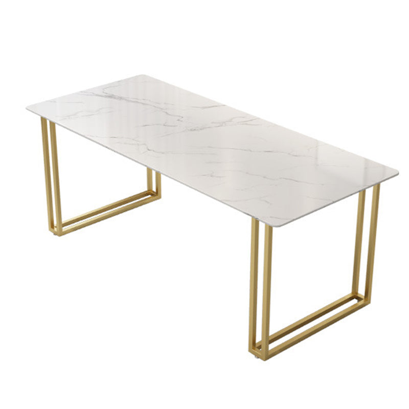 Glam Style Rectangle Stone Table for Restaurant Gold Sled Base Table White Without Chairs Clearhalo 'Dining Tables & Seating' 'Dining Tables' 'dining_table' 'furn' 'furn_dining_table' 'Furniture' 'furniture_dining_table' 'Kitchen & Dining Furniture' 'kitchen' 'kitchen_dining_table' 4863410