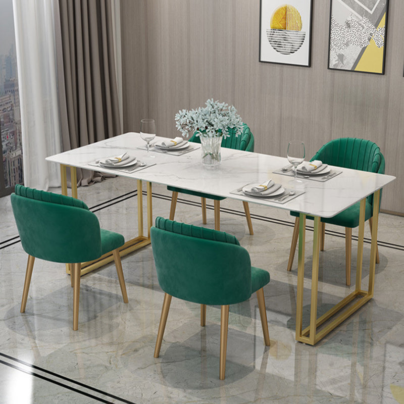 Glam Style Rectangle Stone Table for Restaurant Gold Sled Base Table Clearhalo 'Dining Tables & Seating' 'Dining Tables' 'dining_table' 'furn' 'furn_dining_table' 'Furniture' 'furniture_dining_table' 'Kitchen & Dining Furniture' 'kitchen' 'kitchen_dining_table' 4863413