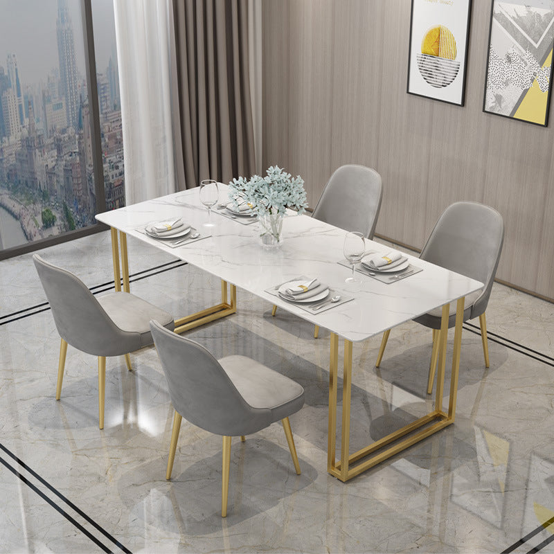Glam Style Rectangle Stone Table for Restaurant Gold Sled Base Table Clearhalo 'Dining Tables & Seating' 'Dining Tables' 'dining_table' 'furn' 'furn_dining_table' 'Furniture' 'furniture_dining_table' 'Kitchen & Dining Furniture' 'kitchen' 'kitchen_dining_table' 4863414
