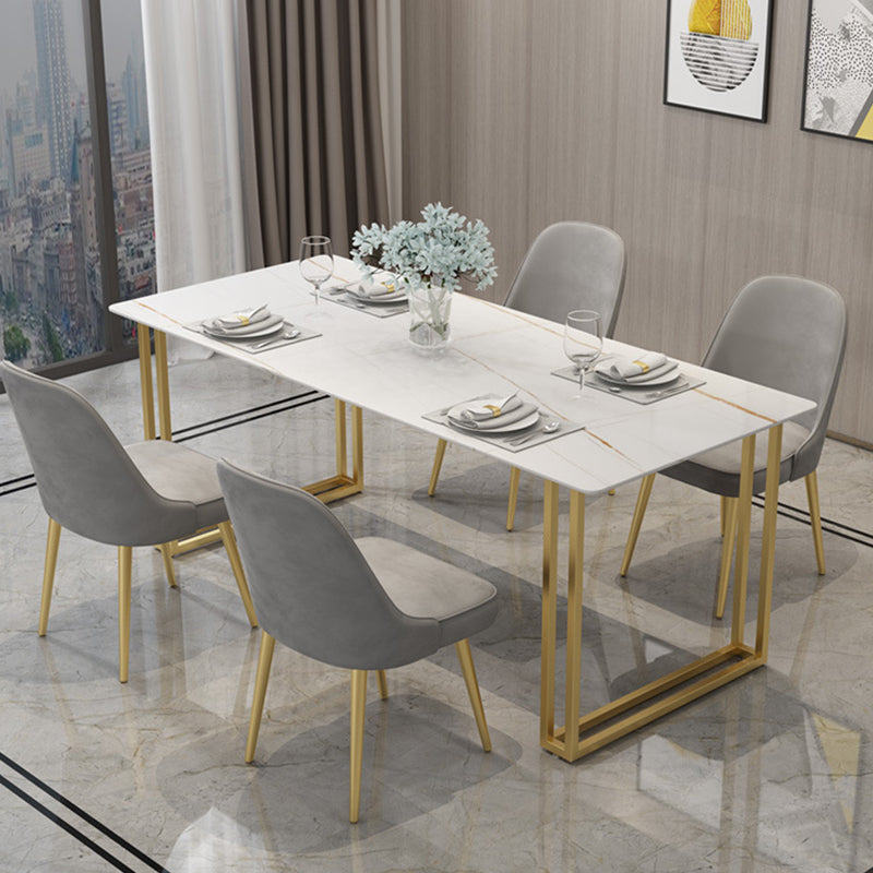 Glam Style Rectangle Stone Table for Restaurant Gold Sled Base Table White-Gold Without Chairs Clearhalo 'Dining Tables & Seating' 'Dining Tables' 'dining_table' 'furn' 'furn_dining_table' 'Furniture' 'furniture_dining_table' 'Kitchen & Dining Furniture' 'kitchen' 'kitchen_dining_table' 4863415