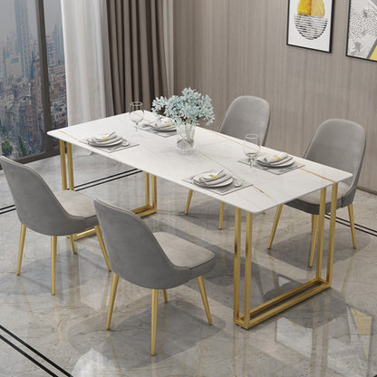 Glam Style Rectangle Stone Table for Restaurant Gold Sled Base Table White-Gold Without Chairs Clearhalo 'Dining Tables & Seating' 'Dining Tables' 'dining_table' 'furn' 'furn_dining_table' 'Furniture' 'furniture_dining_table' 'Kitchen & Dining Furniture' 'kitchen' 'kitchen_dining_table' 4863415