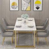 Glam Style Rectangle Stone Table for Restaurant Gold Sled Base Table Clearhalo 'Dining Tables & Seating' 'Dining Tables' 'dining_table' 'furn' 'furn_dining_table' 'Furniture' 'furniture_dining_table' 'Kitchen & Dining Furniture' 'kitchen' 'kitchen_dining_table' 4863416