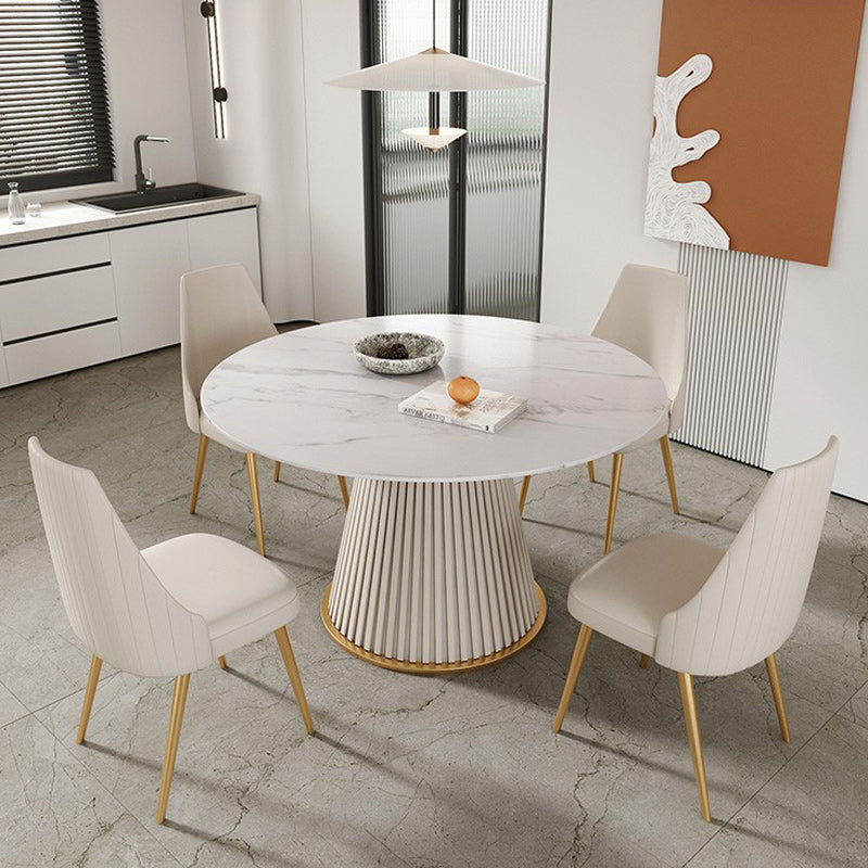Glam Stone Dining Table Round Iron Table with Pedestal Casual Base White Without Chairs Clearhalo 'Dining Tables & Seating' 'Dining Tables' 'dining_table' 'furn' 'furn_dining_table' 'Furniture' 'furniture_dining_table' 'Kitchen & Dining Furniture' 'kitchen' 'kitchen_dining_table' 4863423