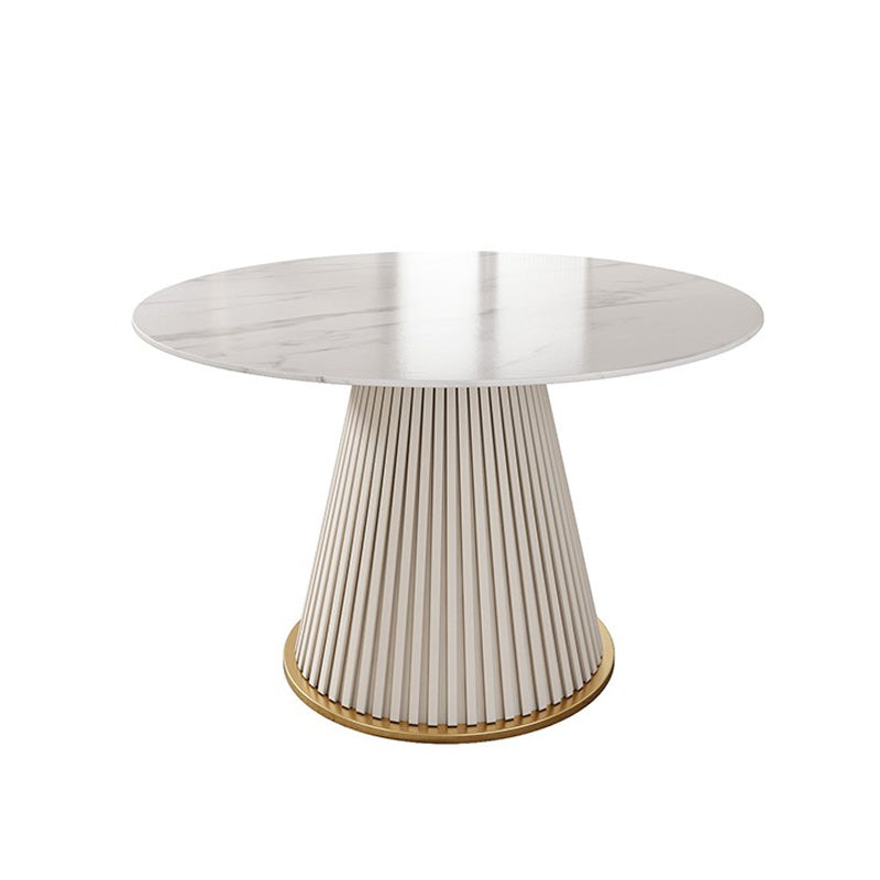 Glam Stone Dining Table Round Iron Table with Pedestal Casual Base White Without Chairs Clearhalo 'Dining Tables & Seating' 'Dining Tables' 'dining_table' 'furn' 'furn_dining_table' 'Furniture' 'furniture_dining_table' 'Kitchen & Dining Furniture' 'kitchen' 'kitchen_dining_table' 4863424