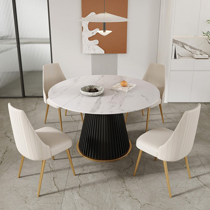 Glam Stone Dining Table Round Iron Table with Pedestal Casual Base Black 47.2"L x 47.2"W x 29.5"H Without Chairs Clearhalo 'Dining Tables & Seating' 'Dining Tables' 'dining_table' 'furn' 'furn_dining_table' 'Furniture' 'furniture_dining_table' 'Kitchen & Dining Furniture' 'kitchen' 'kitchen_dining_table' 4863425