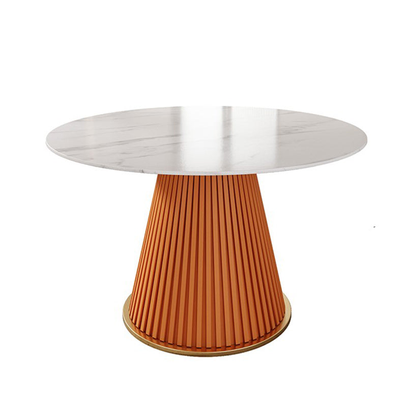 Glam Stone Dining Table Round Iron Table with Pedestal Casual Base Orange Without Chairs Clearhalo 'Dining Tables & Seating' 'Dining Tables' 'dining_table' 'furn' 'furn_dining_table' 'Furniture' 'furniture_dining_table' 'Kitchen & Dining Furniture' 'kitchen' 'kitchen_dining_table' 4863426