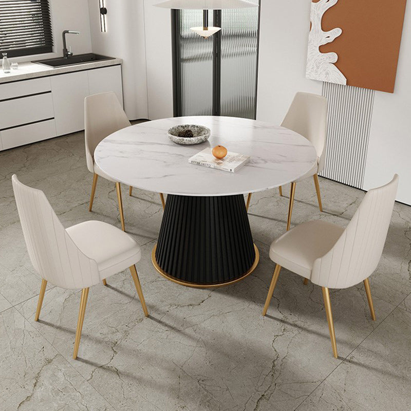 Glam Stone Dining Table Round Iron Table with Pedestal Casual Base Black 51.2"L x 51.2"W x 29.5"H Without Chairs Clearhalo 'Dining Tables & Seating' 'Dining Tables' 'dining_table' 'furn' 'furn_dining_table' 'Furniture' 'furniture_dining_table' 'Kitchen & Dining Furniture' 'kitchen' 'kitchen_dining_table' 4863428
