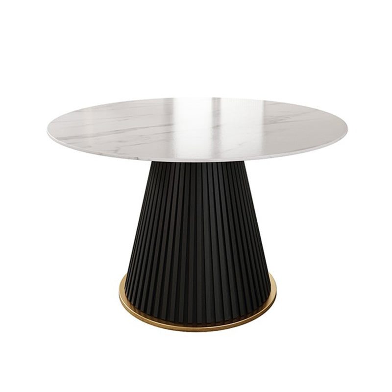 Glam Stone Dining Table Round Iron Table with Pedestal Casual Base Black Without Chairs Clearhalo 'Dining Tables & Seating' 'Dining Tables' 'dining_table' 'furn' 'furn_dining_table' 'Furniture' 'furniture_dining_table' 'Kitchen & Dining Furniture' 'kitchen' 'kitchen_dining_table' 4863429