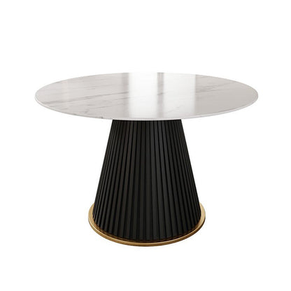 Glam Stone Dining Table Round Iron Table with Pedestal Casual Base Black Without Chairs Clearhalo 'Dining Tables & Seating' 'Dining Tables' 'dining_table' 'furn' 'furn_dining_table' 'Furniture' 'furniture_dining_table' 'Kitchen & Dining Furniture' 'kitchen' 'kitchen_dining_table' 4863429