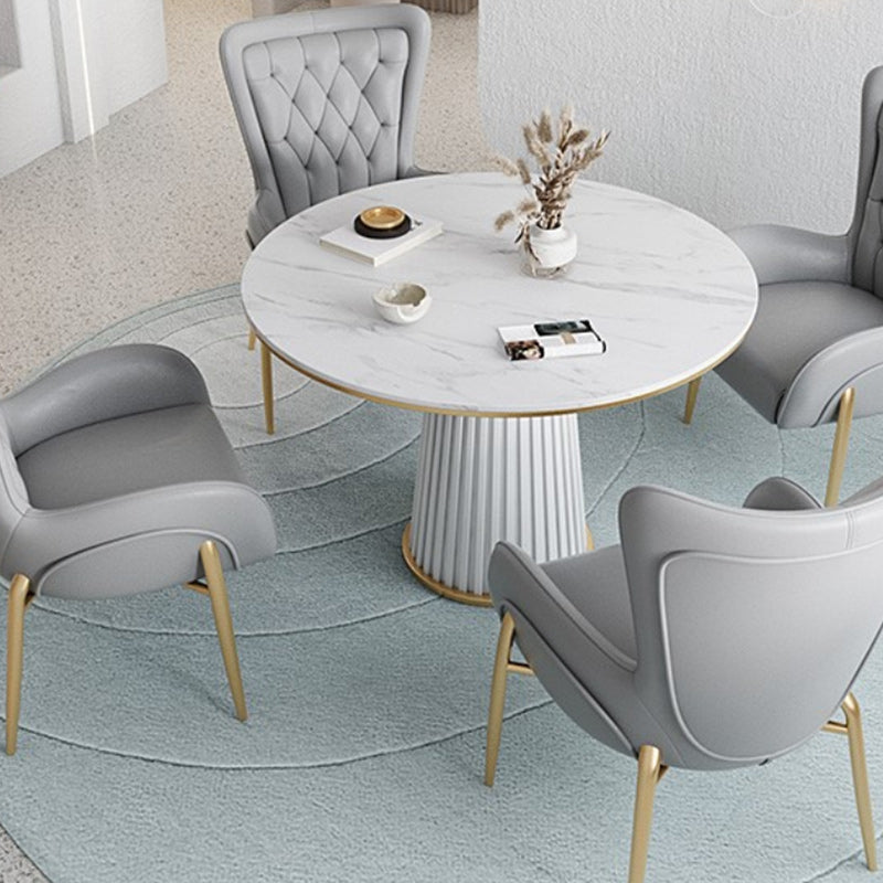 Glam Stone Dining Table Round Iron Table with Pedestal Casual Base Clearhalo 'Dining Tables & Seating' 'Dining Tables' 'dining_table' 'furn' 'furn_dining_table' 'Furniture' 'furniture_dining_table' 'Kitchen & Dining Furniture' 'kitchen' 'kitchen_dining_table' 4863434