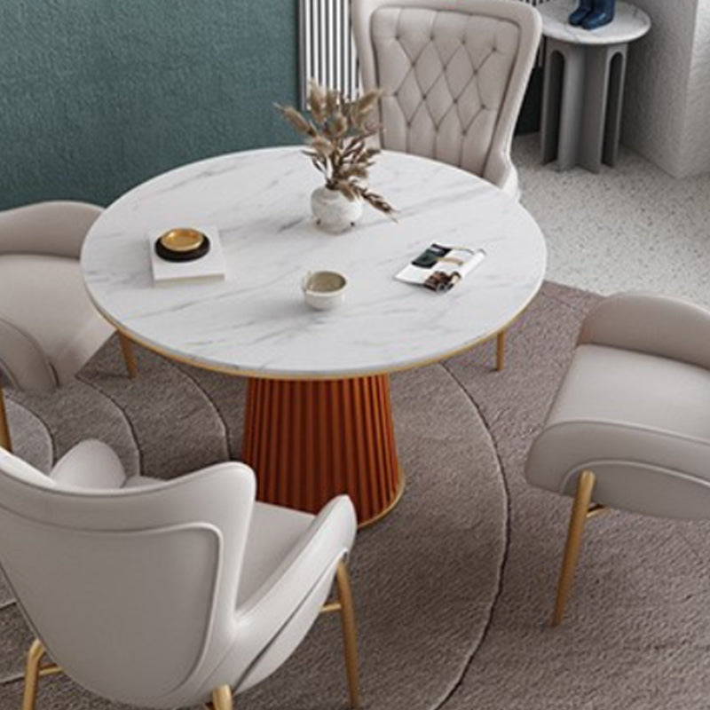 Glam Stone Dining Table Round Iron Table with Pedestal Casual Base Clearhalo 'Dining Tables & Seating' 'Dining Tables' 'dining_table' 'furn' 'furn_dining_table' 'Furniture' 'furniture_dining_table' 'Kitchen & Dining Furniture' 'kitchen' 'kitchen_dining_table' 4863435