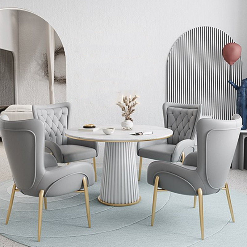 Glam Stone Dining Table Round Iron Table with Pedestal Casual Base Clearhalo 'Dining Tables & Seating' 'Dining Tables' 'dining_table' 'furn' 'furn_dining_table' 'Furniture' 'furniture_dining_table' 'Kitchen & Dining Furniture' 'kitchen' 'kitchen_dining_table' 4863436