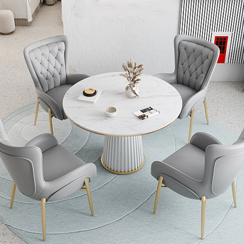 Glam Stone Dining Table Round Iron Table with Pedestal Casual Base Clearhalo 'Dining Tables & Seating' 'Dining Tables' 'dining_table' 'furn' 'furn_dining_table' 'Furniture' 'furniture_dining_table' 'Kitchen & Dining Furniture' 'kitchen' 'kitchen_dining_table' 4863437