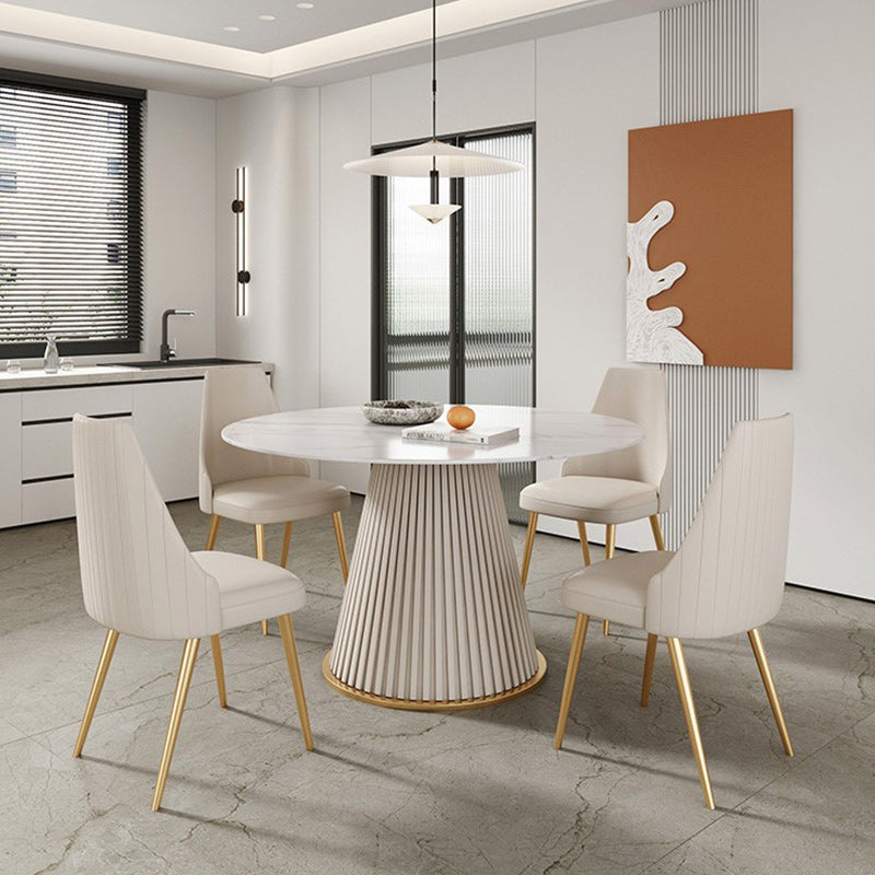 Glam Stone Dining Table Round Iron Table with Pedestal Casual Base Clearhalo 'Dining Tables & Seating' 'Dining Tables' 'dining_table' 'furn' 'furn_dining_table' 'Furniture' 'furniture_dining_table' 'Kitchen & Dining Furniture' 'kitchen' 'kitchen_dining_table' 4863439