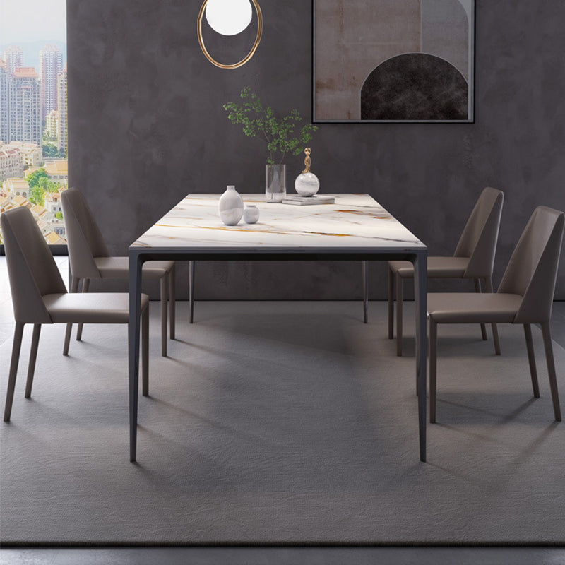 Metal Base Rectangle Dining Table Sintered Stone Table with 4 Legs White-Gold Clearhalo 'Dining Tables & Seating' 'Dining Tables' 'dining_table' 'Furniture' 'furniture_dining_table' 'Kitchen & Dining Furniture' 'kitchen' 'kitchen_dining_table' 4863447