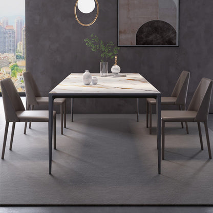 Metal Base Rectangle Dining Table Sintered Stone Table with 4 Legs White-Gold Clearhalo 'Dining Tables & Seating' 'Dining Tables' 'dining_table' 'Furniture' 'furniture_dining_table' 'Kitchen & Dining Furniture' 'kitchen' 'kitchen_dining_table' 4863447