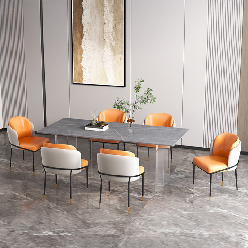 Rectangle Stone Top Dining Table Modern Transparent Acrylic Base Dining Table Grey Without Chairs Clearhalo 'Dining Tables & Seating' 'Dining Tables' 'dining_table' 'furn' 'furn_dining_table' 'Furniture' 'furniture_dining_table' 'Kitchen & Dining Furniture' 'kitchen' 'kitchen_dining_table' 4863461