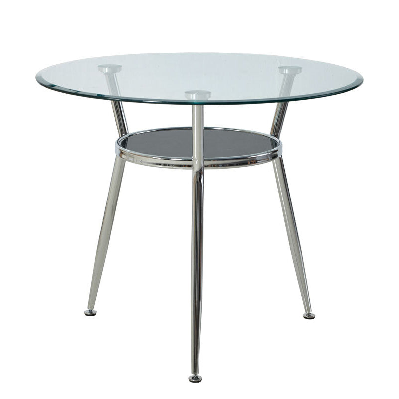 Tempered Glass Dining Table with Metal Base Modern Round Table with 3 Legs Clear 35.4"L x 35.4"W x 29.5"H Without Chairs Clearhalo 'Dining Tables & Seating' 'Dining Tables' 'dining_table' 'furn' 'furn_dining_table' 'Furniture' 'furniture_dining_table' 'Kitchen & Dining Furniture' 'kitchen' 'kitchen_dining_table' 4863506