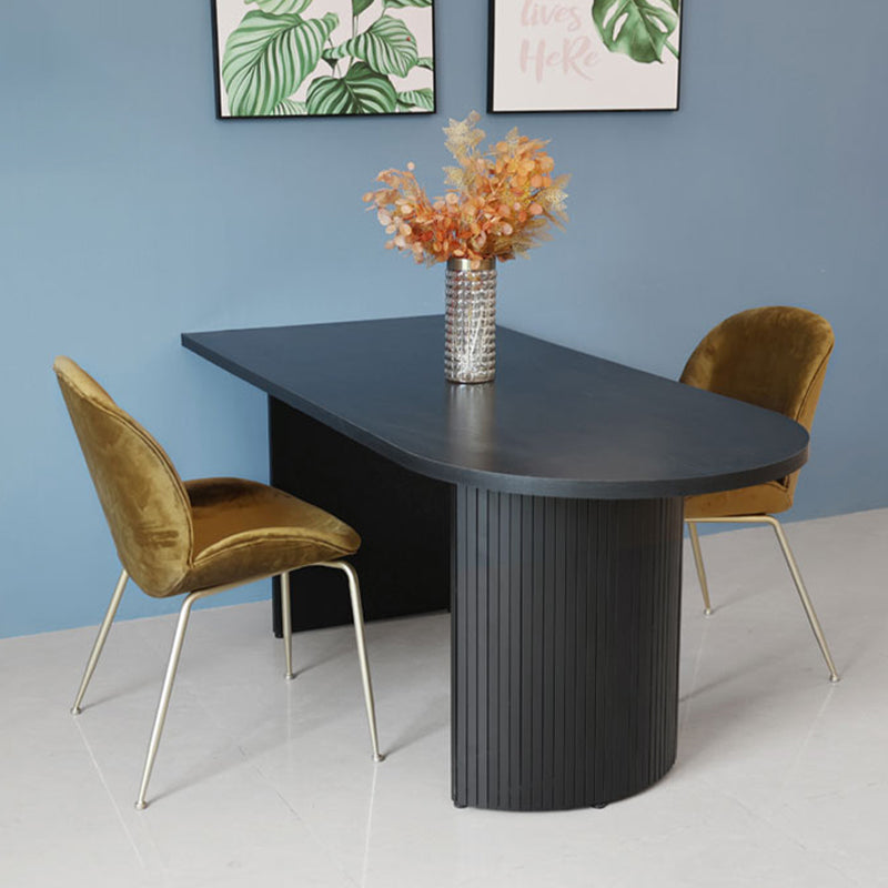 Free Form Double Pedestal Modern Dining Table Black Fixed Table of Wood 70.9"L x 31.5"W x 29.5"H Without Chairs Clearhalo 'Dining Tables & Seating' 'Dining Tables' 'dining_table' 'furn' 'furn_dining_table' 'Furniture' 'furniture_dining_table' 'Kitchen & Dining Furniture' 'kitchen' 'kitchen_dining_table' 4863513
