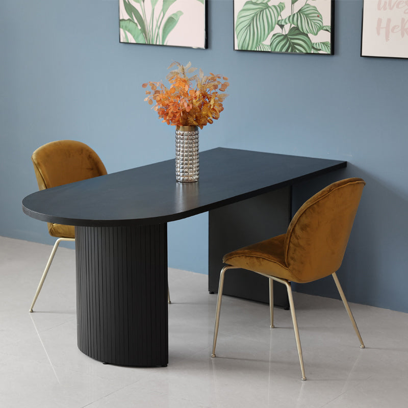 Free Form Double Pedestal Modern Dining Table Black Fixed Table of Wood 55.1"L x 27.6"W x 29.5"H Without Chairs Clearhalo 'Dining Tables & Seating' 'Dining Tables' 'dining_table' 'furn' 'furn_dining_table' 'Furniture' 'furniture_dining_table' 'Kitchen & Dining Furniture' 'kitchen' 'kitchen_dining_table' 4863514
