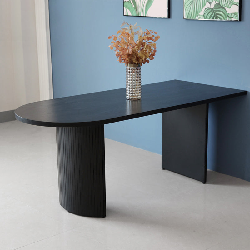 Free Form Double Pedestal Modern Dining Table Black Fixed Table of Wood 94.5"L x 39.4"W x 29.5"H Without Chairs Clearhalo 'Dining Tables & Seating' 'Dining Tables' 'dining_table' 'furn' 'furn_dining_table' 'Furniture' 'furniture_dining_table' 'Kitchen & Dining Furniture' 'kitchen' 'kitchen_dining_table' 4863515