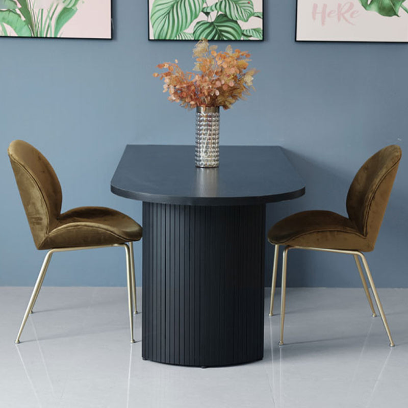 Free Form Double Pedestal Modern Dining Table Black Fixed Table of Wood 63"L x 31.5"W x 29.5"H Without Chairs Clearhalo 'Dining Tables & Seating' 'Dining Tables' 'dining_table' 'furn' 'furn_dining_table' 'Furniture' 'furniture_dining_table' 'Kitchen & Dining Furniture' 'kitchen' 'kitchen_dining_table' 4863516
