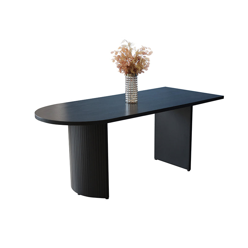 Free Form Double Pedestal Modern Dining Table Black Fixed Table of Wood Without Chairs Clearhalo 'Dining Tables & Seating' 'Dining Tables' 'dining_table' 'furn' 'furn_dining_table' 'Furniture' 'furniture_dining_table' 'Kitchen & Dining Furniture' 'kitchen' 'kitchen_dining_table' 4863517