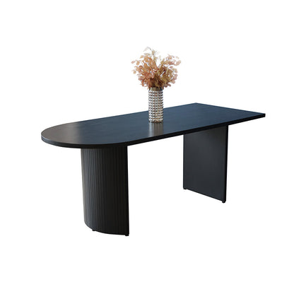 Free Form Double Pedestal Modern Dining Table Black Fixed Table of Wood Without Chairs Clearhalo 'Dining Tables & Seating' 'Dining Tables' 'dining_table' 'furn' 'furn_dining_table' 'Furniture' 'furniture_dining_table' 'Kitchen & Dining Furniture' 'kitchen' 'kitchen_dining_table' 4863517