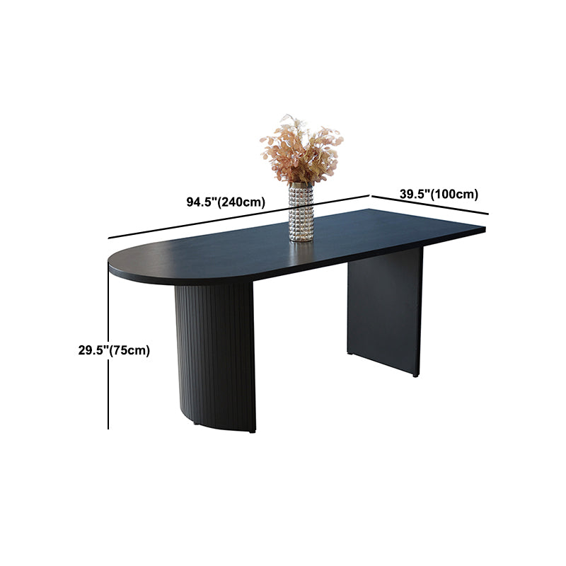 Free Form Double Pedestal Modern Dining Table Black Fixed Table of Wood Clearhalo 'Dining Tables & Seating' 'Dining Tables' 'dining_table' 'furn' 'furn_dining_table' 'Furniture' 'furniture_dining_table' 'Kitchen & Dining Furniture' 'kitchen' 'kitchen_dining_table' 4863528