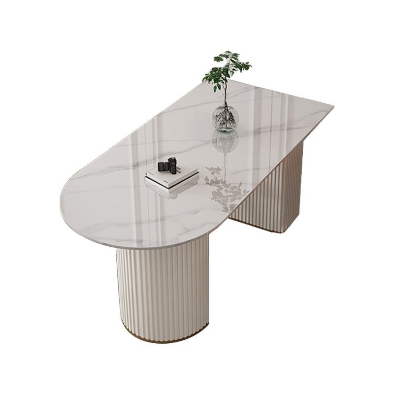 Sintered Stone Dining Table Traditional Luxury Double Pedestal Table Free Form Without Chairs Clearhalo 'Dining Tables & Seating' 'Dining Tables' 'dining_table' 'furn' 'furn_dining_table' 'Furniture' 'furniture_dining_table' 'Kitchen & Dining Furniture' 'kitchen' 'kitchen_dining_table' 4863537