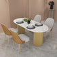 Oval Double Pedestal Modern Dining Table Fixed Table for Dining Room Stone 55.1"L x 31.5"W x 29.5"H Without Chairs Clearhalo 'Dining Tables & Seating' 'Dining Tables' 'dining_table' 'furn' 'furn_dining_table' 'Furniture' 'furniture_dining_table' 'Kitchen & Dining Furniture' 'kitchen' 'kitchen_dining_table' 4863567